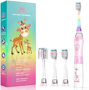 Kids Electric Toothbrush 3-5-6-12, Toddler Toothbrush Girls Electric Toothbrush with Timer Rainbow LED Light Up Sonic Battery Powered Junior Childrens Tooth Brush (Pink Giraffe)