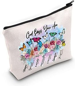 LEVLO Bolsa de maquillaje con diseño de mariposas, regalo para amantes de las mariposas, Dios dice que eres maquillaje, bolsa con cremallera para amigos y familiares, Dios dice mariposas, Neceser