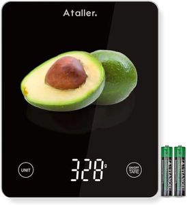 Ataller Digital Food Scale, Tempered Glass Panel, 10Kg/22lb Capacity, Kitchen Weighing Scales with LED Display and 1g Increments for Baking, Cooking, Keto and Meal Prep, Black