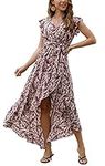 GRECERELLE Womens Summer Maxi Dress Boho Floral Cocktail Polka Dot Wrap Dresses V Neck Casual Party Bohemian Flowy Long Dress for Ladies (Brindle Purple Grey, XXL)