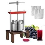 Fruit Wine Press 0.53 Gallon 2L Stainless Steel Barrels Manual Juice Maker Cider Apple Grape Tincture Vegetables Honey Olive Oil Making Press T-Handle Stable Base Kitchen Home Brewing