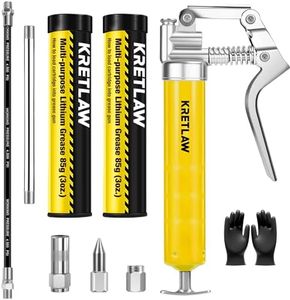 KRETLAW Mini Grease Gun (3000PSI) with Double 3oz Cartridge Grease and 12'' Flex Hose, Reinforced Coupler for Automotive, Yellow