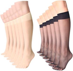 MANZI Sheer Knee High Stockings For Women Nylon Pantyhose Socks 12 Pairs Knee Highs Socks(Nude+Black)