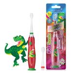 Brush Baby KidzSonic Toddler and Kid Electric Toothbrush for Ages 2-3 - 4-5 - 6-7 - 8-9 Ideal for 2 and 3+ Years - Disco Lights, Gentle Vibration, and Smart Timer - Dinosaur