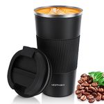 Hestiasko 17 oz Coffee Mug, Double Walled Vacuum Travel Mug, Leakproof Travel Coffee Mug with Lid, 304 Stainless Steel Insulated Coffee Mug for Hot Ice Coffee Cola Milk Tea(510ml, Black ）