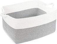 ZLG Rectangle Toy Storage Basket 72L Jumbo Blanket Basket Woven Towel Basket in Living Room Nursery Clothes Organizer Woven Storage Basket for Kids with Handles, 22 x 17 x 12 inches White&Mix Grey