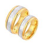 Beydodo Wedding Ring Tungsten Couples, His and Hers Matching Rings Sets Silver Gold Ring 8mm Size T 1/2 and Size V 1/2