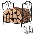 COSTWAY Firewood Rack, Heavy Duty Metal Fireplace Log Holder, Indoor Outdoor Wood Storage Stacking Shelf, 50kg/60kg Load Capacity (with Hollowed Base, 49 x 32 x 39cm)