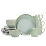 Elanze Designs Reactive Glaze Farmhouse Rustic Boho Ceramic Stoneware Dinnerware 16 Piece Plate Bowl Mug Dish Set - Service for 4, Seafoam Mint Green