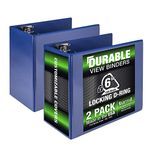 Samsill Durable 6 Inch Binder, Made in The USA, Locking D Ring Customizable Clear View Binder, Blue, 2 Pack, Each Holds 1225 Pages