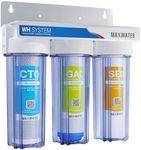 Max Water 3 Stage (Good for City Water) 10 inch Standard Water Filtration System for Whole House - Sediment + GAC + CTO Post Carbon - ¾ Inlet/Outlet - Model : WH-SC2