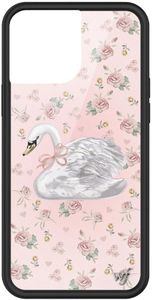 Wildflower Cases - Sweet Swan Case, Compatible with Apple iPhone 13 Pro Max | Pink, White, Swan, Trendy, Coquette, Floral - Protective Black Bumper, 4ft Drop Test Certified, Women Owned Small Business