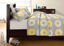 Cozy Line Home Fashions Yellow White Gray Daisy Sunflower Floral Reversible Quilt Bedding Set, Bedspread, Coverlet Lightweight for All Seasons (Sunflower, Queen - 3 Piece)