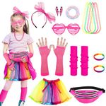 26Pcs 80s Costume Accessories for Kids Girls Women Neon Leg Warmers Tutu Fancy Outfits Cosplay 1980s Theme Retro Party
