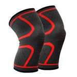 BESKEY Knee Support (Pair) Anti Slip Knee Brace Elastic Breathable Knee Compression Sleeve Help Joint Pain Relief for Arthritic Sufferer and Recovery from Injuries Fit for Sports (M, Red)