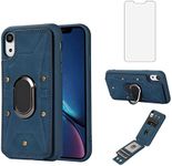 Asuwish Phone Case for iPhone XR 6.1 Wallet Cover with Tempered Glass Screen Protector and Ring Credit Card Holder Leather Cell iPhoneXR iPhone10R i Phonex 10XR 10R RX CR iPhoneXRcases Women Men Blue