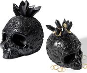 Skull﻿ Crystals Ring Holder, 3.75" H For & Year Round - Skull Decor, Ring Organizer, ﻿Storage Display, Skeleton Jewelry Holder Trinket Rings Tray - Gothic & Emo Decor - Spooky