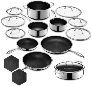 HexClad Hybrid Nonstick 16-Piece Cookware Set, 2, 3, and 8Qt Pots with Lids, 2 Silicone Trivets, 8", 10", and 12" Pans with Lids, and 7Qt Chicken Fryer with Lid, Stay-Cool Handles