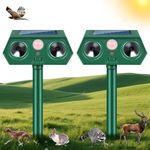 BOOWO Set of 2 Cat Repellent for Gardens UK, Cat Scarers for Gardens, Solar Cat Deterrents Ultrasonic with Motion Detection Waterproof, Suitable for Repelling Cats, Foxes, Squirrels, Pigeons, Rodents