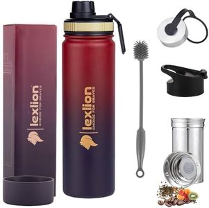 Lexlion Tea Infuser Bottle - Fruit Infuser Water Bottle 22 Oz, Triple Walled Insulated Stainless Steel Bottle, Thermal Leaf Infuser, Silicone Sleeve, Cleaning Brush, 3 Lids Leakproof, Metal Mug Gallon