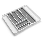 Addis Expandable Drawer Organiser Cutlery Utensil Tray with 6 - 8 Compartment Holders, White/Grey, 34 - 58.5 x 41.5 x 5 cm