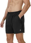 Roadbox Men's 5 Inch Running Athletic Quick Dry Lightweight Shorts with Zipper Pockets for Workout Gym Exercise Black