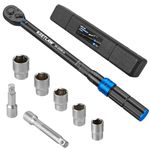 KRETLAW Torque Wrench 8PCs, 1/2" Torque Wrench Set 20-220Nm ±3% Error Accuracy,with Lock and 72 Teeth, 3"& 5" Extensions, 17-19-21-22-24mm Sockets for Car, Motorcycle,Truck