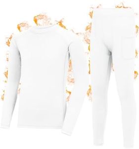 Roadbox Boys Thermal Underwear Sets Ultra Soft FLeece Lined Long Johns Base Layer Top and Bottoms with Pockets White
