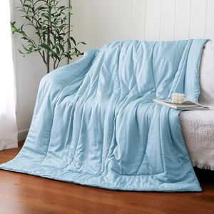 Bamboo Viscose Cooling Comforter for Hot Nights, Silky Breatheable Natural Duvet Insert with Corter Tabs, Skin-friendly Summer Quilt Comforter Blanket (Sky Blue, Throw 50"*70")