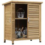 Outsunny Garden Shed Wooden Garden Storage Shed 2 Door Unit Solid Fir Wood Garage Tool Organisation Cabinet, 34.3" x 18.3" x 38", Natural