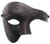 Coolwife Masquerade Mask Vintage Phantom Of The Opera One Eyed Half Face Costume (Y Black)