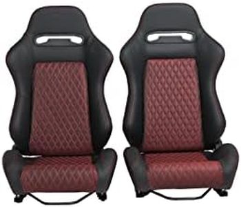 Racing Car Seat Set with Double Slider, Black PVC and Suede Material, 2-Piece