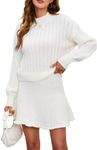 MakeMeChic Women's Sweater Skirt Sets 2 Piece Outfits Ribbed Knit Mock Neck Sweater Pullovers A Line Mini Skirt Set Beige X-Small