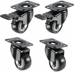 implemental 1.5 Inch Wheels for Furniture Moving with Load Capacity of 185 Kg | 2 Wheels with Lock and 2 Wheels Without Lock (Pack of 4) (Black)