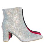 Women Rhinestone Block Chunky Heel Ankle Bootie, Silver Rhinestone, 8