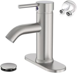 Greenspring Brushed Nickel Bathroom Faucet, Bathroom Sink Faucet, Single Handle One Hole Modern Vanity Sink Faucet Brass Commercial Lavatory Basin Bath Tap with Pop Up Drain and Cover Plate