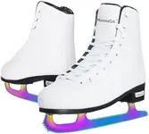MammyGol Classic Ice Figure Skates for Womens/Misses/Girls Lace up with Vacuum Plating Steel Blade Light Support Ice Figure Skates in White Color Size 10