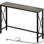 Rolanstar Console Table with Power Outlet, Narrow Sofa Table, 39.4" x 11.8" Farmhouse Table Behind Sofa Couch Hallway Entrance for Living Room, Entryway, Foyer, with Metal Frame,Grey