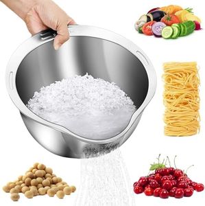 26.8cmPremium Kitchen Rice Washer Strainer Bowl, Stainless Steel, Multi-Purpose Colander for Quinoa, Fruits, Vegetables, Beans with Side Drainers
