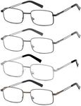 Metal Reading Glasses Men Women Blue Light Blocking Eyeglasses Comfort Spring Hinge Readers Stainless Frame Copper Temple, 4 Pairs: Black Gunmetal Brown and Silver, standard