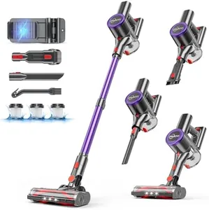 PINICO Cordless Vacuum Cleaner, 25kPA Vacuum Cleaners for Home, Stick Vac with Anti-Tangle Brush, 40 Mins Runtime, Lightweight, Versatile for Carpet, Hard Floor, Pet Hair (Purple)