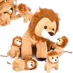 Snug A Babies Giant Lion Stuffed Animal with 4 Adorable Baby Lions Inside - Ideal Gift for Kids, Adults - Soft, Fluffy and Cuddly - Stuffed Lion Plush - Light Brown, 23.6 x 19.7 inches