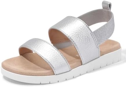shoeslocker Girls Sandals Summer Shoes Open Toe Elastic Back Strap Sandals Flat for Little Kids Big Kids Silver 3