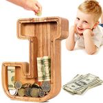 SummiDate Wooden Letter Money Box for Kids, Personalised Piggy Bank for Boys Girls Toddler, Alphabet J Money Banks| Coin Bank Birthday Gift for Kids|Children's Gift(Initial-J)