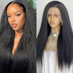 CIMITIKI 13x6 Long Yaki Lace Front Wig Synthetic Mixed Human Hair Kinky Straight Wigs Natural Black Color Pre Plucked with Baby Hair 24Inch for Women