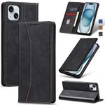 Jasonyu Flip Wallet Case for iPhone 15,Leather Magnetic Folio Cover with Card Holder,Kickstand - TPU Shockproof Durable Protective Phone Case,Black