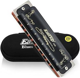 East top Diatonic Harmonica Key of Bb 10 Holes 20 Tones 008K Blues Harp Mouth Organ Harmonica with Black Cover, Top Grade Harmonica for Adults, Professionals and Students