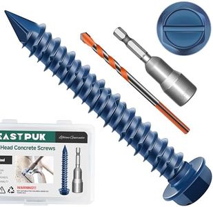EASTPUK 100Pcs 1/4x 1-3/4" Concrete Screws Anchors with Drill Bit, Hex Washer Head Concrete Masonry Screws for Masonry, Block, Brick Stucco, Blue Coated Cement Screw
