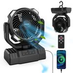 Simpeak 10000mah Rechargeable Camping Fan with LED Lantern, USB Silent Clip On Fan Desk Fan with Remote Control and LED Light [4 Speeds] [Shakes Head Automatically] [Power Bank Function],Black