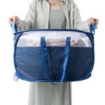 HEDONLEE Collapsible Laundry Basket, Foldable Pop Up Laundry Hamper with Reinforced Handles, Horizontal & Tear Proof Mesh Dirty Clothes Hamper for Laundry (Blue)